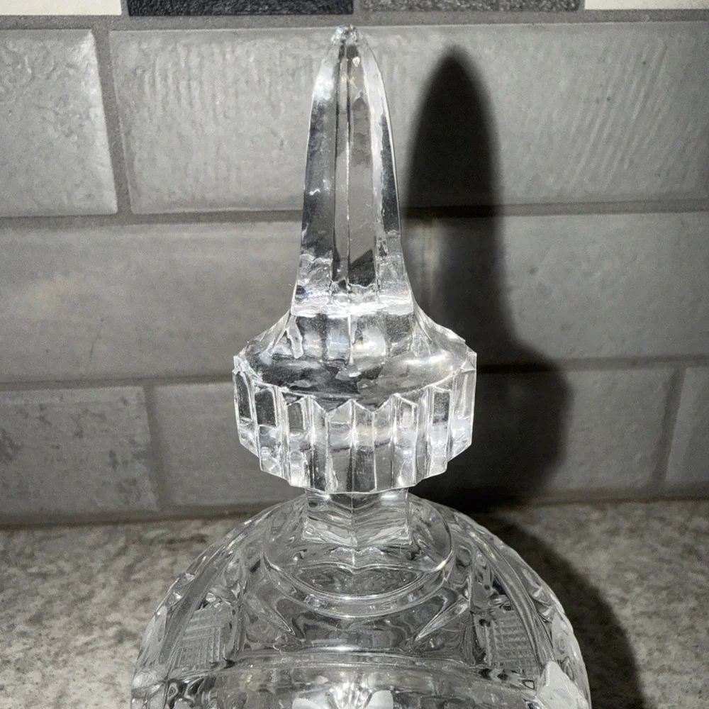 Vintage Clear Cut Glass Covered Sugar Bowl Candy Dish W lid 7 In Floral Etched